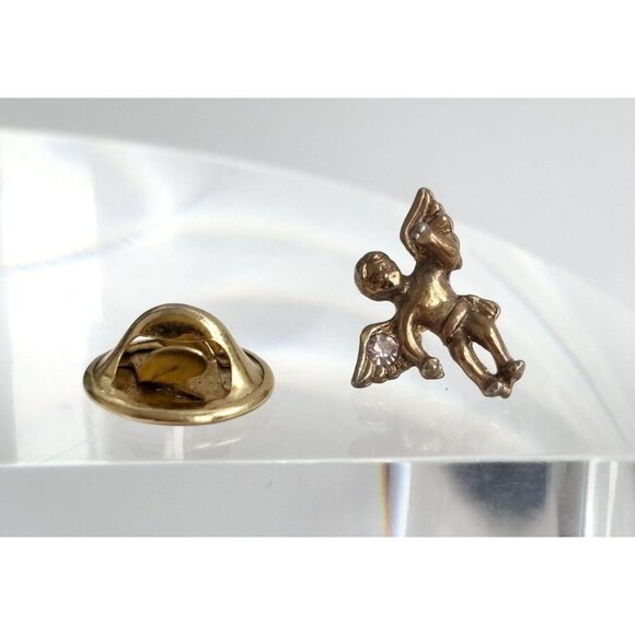 Teeny Tiny Cherub Gold T Angel Figural Vintage Religious | Catholic Lapel Pin - Picture 3 of 8